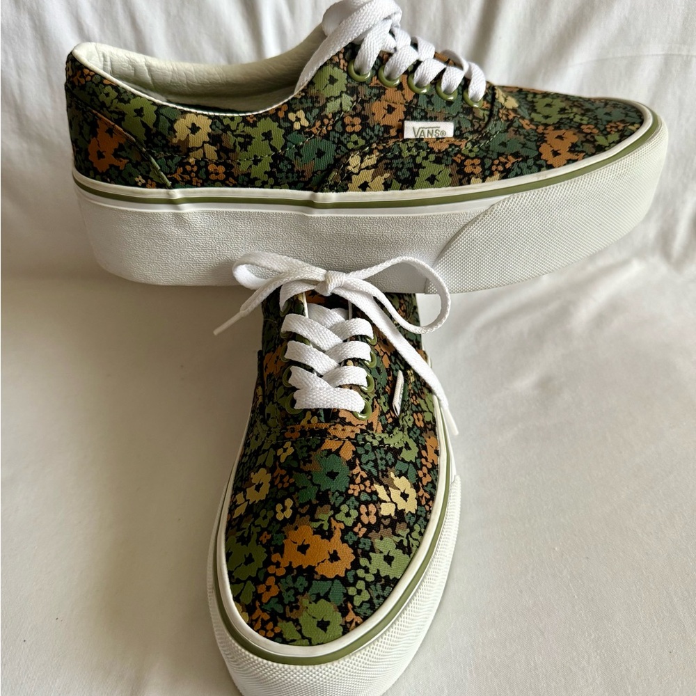 Vans Green and Orange Floral Platform Sneakers